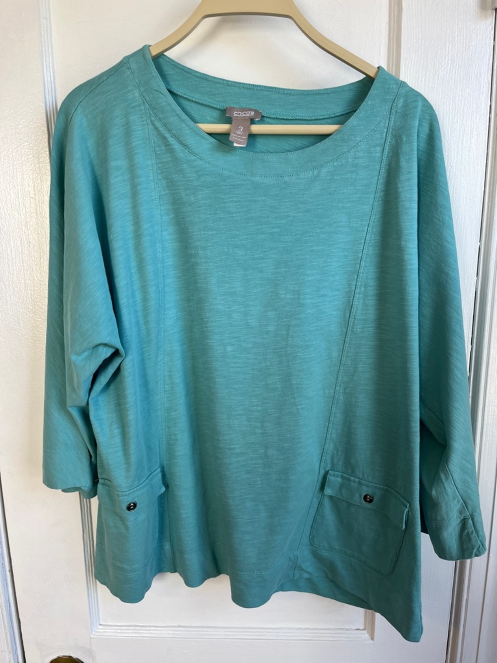 Chico's Teal Quarter Sleeve Pocket Tee